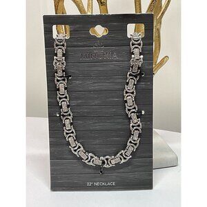 Minoxia Iced Out 14mm Byzantine Chain Necklace 22" Silver-Tone Cubic Zirconia Fo